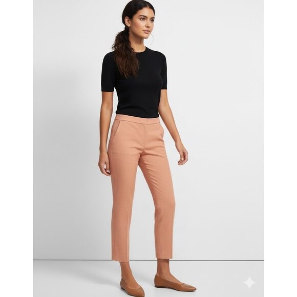 NWT Theory Treeca Pull On in Pink Melon Eco Crunch Linen Stretch Ankle Pants 6 - Picture 1 of 7